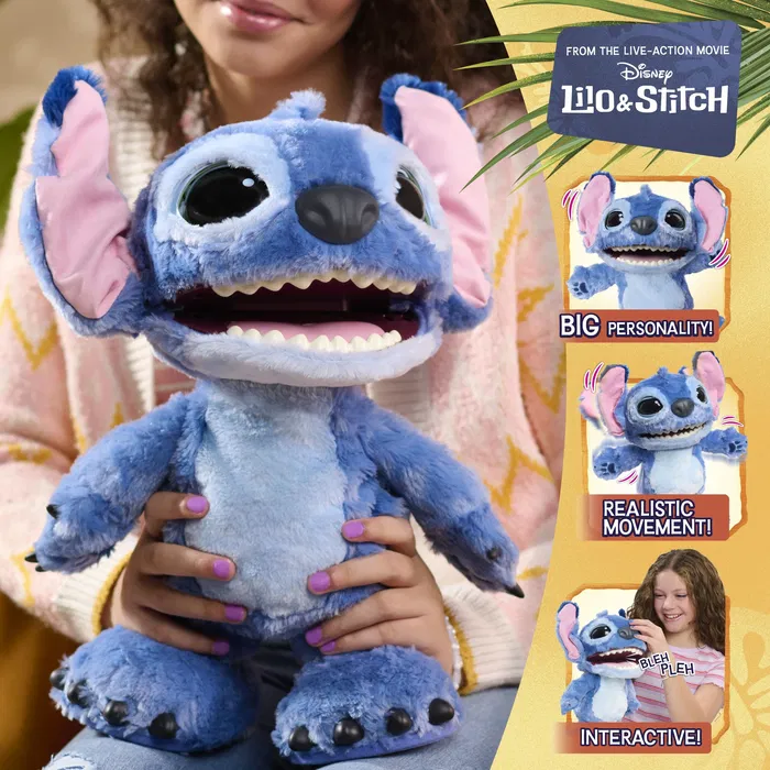 Disney Ultimate Stitch - Peluche interactive Stitch 43 cm avec plus de 100 sons et réactions en Tantalog, toucher nez/langue/ventre, danse, chante, pour enfants 5 ans et plus
