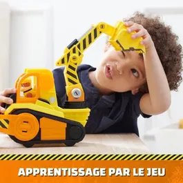 Spin Master Véhicule Deluxe Ruben & Compagnie - Véhicule de Construction avec Effets Sonores et Lumineux, Pelle et Grue, Figurine Ruben