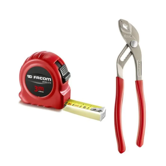 Facom BP.C19NCM1PB Boîte à outils 19 pouces avec 16 outils : 5 tournevis Protwist, 9 clés mâles, 1 pince multiprise et 1 mètre ruban 2 m