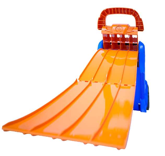 Hot Wheels Coffre de transport et lanceur 2 en 1 avec 4 pistes et capacité pour 20 voitures - Version espagnole