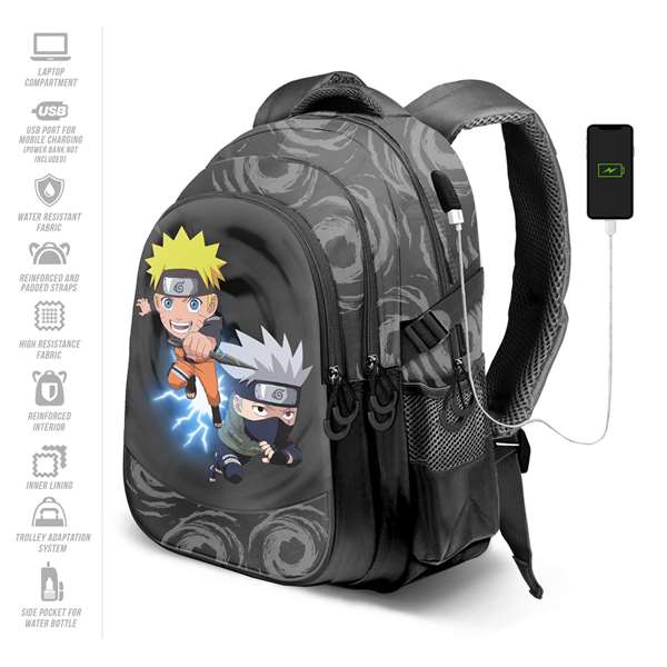 Karactermania Mochila Naruto Run Plus Fan Kid Sac à dos avec compartiments et port USB - Dimensions 44x34x21 cm