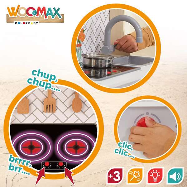 Woomax Cuisine jouet en bois électrique avec vitroceramique, four et accessoires, 59.5 x 30 x 94.5 cm