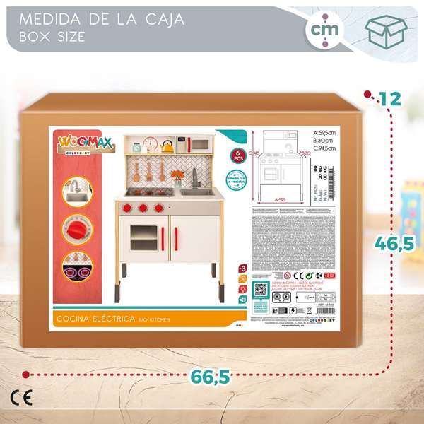 Woomax Cuisine jouet en bois électrique avec vitroceramique, four et accessoires, 59.5 x 30 x 94.5 cm