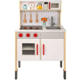 Woomax Cuisine jouet en bois électrique avec vitroceramique, four et accessoires, 59.5 x 30 x 94.5 cm
