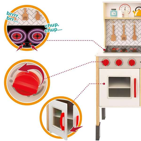 Woomax Cuisine jouet en bois électrique avec vitroceramique, four et accessoires, 59.5 x 30 x 94.5 cm
