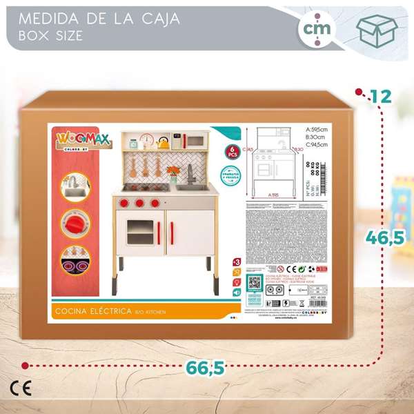 Woomax Cuisine jouet en bois électrique avec vitroceramique, four et accessoires, 59.5 x 30 x 94.5 cm