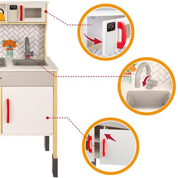 Woomax Cuisine jouet en bois électrique avec vitroceramique, four et accessoires, 59.5 x 30 x 94.5 cm