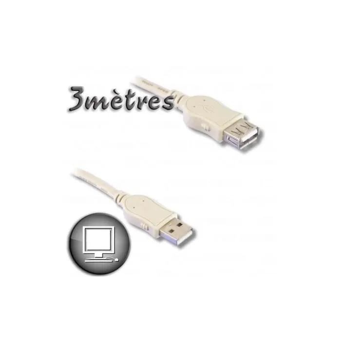 Lineaire - Câble Rallonge USB 2.0 - Connecteur A mâle vers A femelle - Longueur 3 mètres - pour Prolonger les Connexions USB