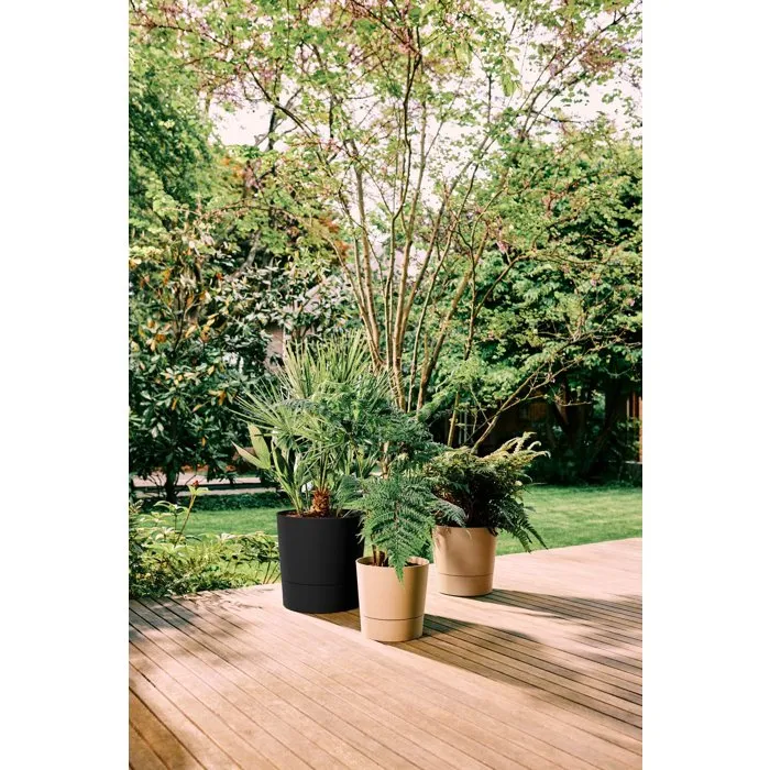 ELHO - Foss Rond 43 - Pot de fleur rond pour extérieur, 39 L, Ø 43 x H 43 cm, couleur beige, en plastique 100% recyclé