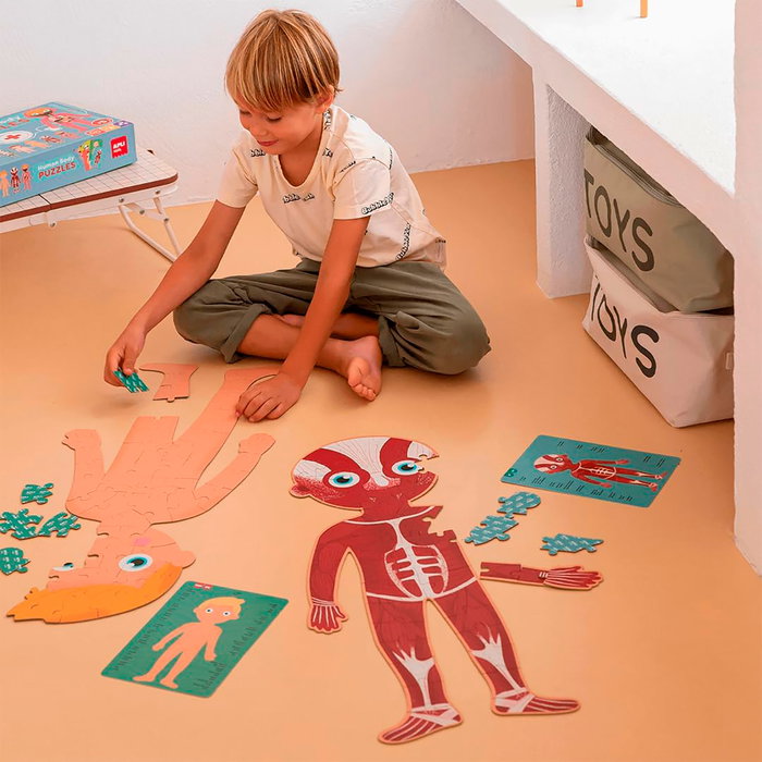 APLI KIDS Puzzle Corps Humain 240 Pièces avec 5 Puzzles et Fiches Multilingues - Brillant dans le Noir - Réf. 19438