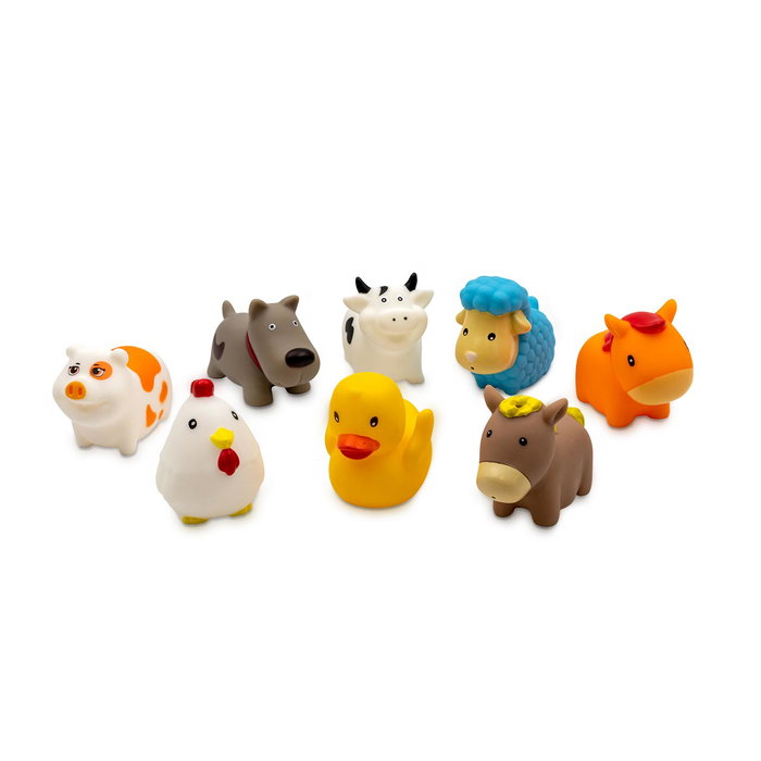 TACHAN Sac de 8 Figurines de Bain Animaux de la Ferme en Caoutchouc - Langues Multilingues