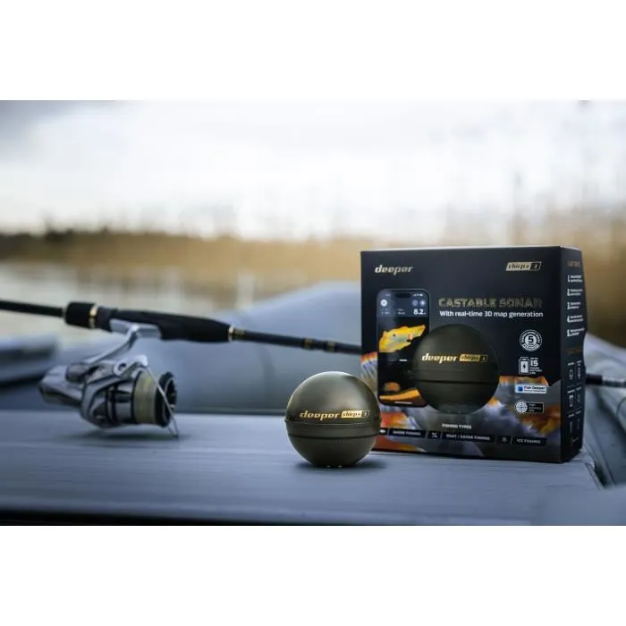 Deeper CHIRP+3D - Sondeur de pêche sans fil avec GPS, création de carte bathymétrique 3D, technologie CHIRP, portée 100m, pour smartphone, kayak, bateau, float tube