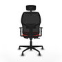 Chaise Alfera Synchro 4 positions tissu Orange foncé Maille Noir Base en nylon noir Accoudoir 1D Appui-tête 2D Roulettes 65mm pour moquette