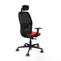 Chaise Alfera Synchro 4 positions tissu Orange foncé Maille Noir Base en nylon noir Accoudoir 1D Appui-tête 2D Roulettes 65mm pour moquette