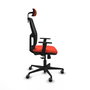 Chaise Alfera Synchro 4 positions tissu Orange foncé Maille Noir Base en nylon noir Accoudoir 1D Appui-tête 2D Roulettes 65mm pour moquette