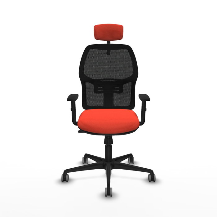 Chaise Alfera Synchro 4 positions tissu Orange foncé Maille Noir Base en nylon noir Accoudoir 1D Appui-tête 2D Roulettes 65mm pour moquette Chaise Alfera Synchro 4 positions tissu Orange foncé Maille Noir Base en nylon noir Accoudoir 1D Appui-tête 2D Roulettes 65mm pour moquette
