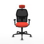 Chaise Alfera Synchro 4 positions tissu Orange foncé Maille Noir Base en nylon noir Accoudoir 1D Appui-tête 2D Roulettes 65mm pour moquette