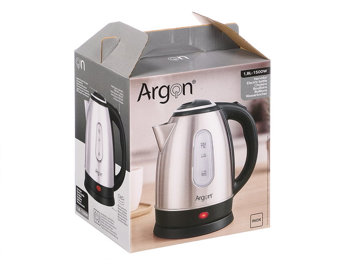 Argon Bouilloire Inox 1,8L 22x23x16 cm Argent et Noir (Set de 6) Argon Bouilloire Inox 1,8L 22x23x16 cm Argent et Noir (Set de 6)