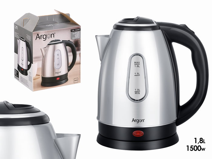 Argon Bouilloire Inox 1,8L 22x23x16 cm Argent et Noir (Set de 6) Argon Bouilloire Inox 1,8L 22x23x16 cm Argent et Noir (Set de 6)