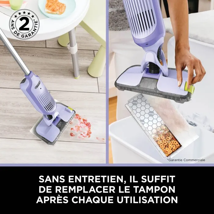 Shark VACMOP Nettoyeur balai sans fil 2-en-1 VM200EUPL - Aspiration & lavage - Lavande - 4 tampons jetables