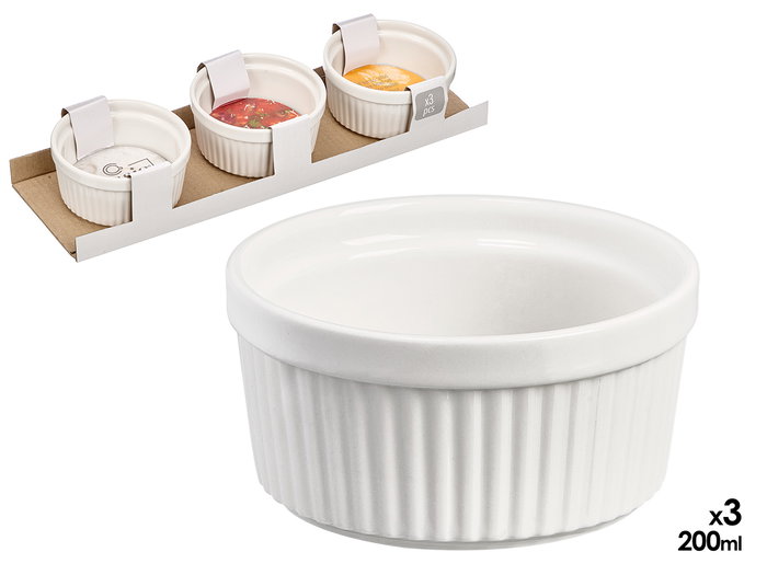 Vessia Lot de 3 pots à sauce 200 ml en porcelaine blanche 34x5x10 cm (Set de 24) Vessia Lot de 3 pots à sauce 200 ml en porcelaine blanche 34x5x10 cm (Set de 24)