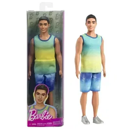 Barbie HYV00 Fashionistas Poupée Ken Débardeur Tie-Dye Dégradé et Short en Jean, 29.8 cm, 3 Ans et Plus