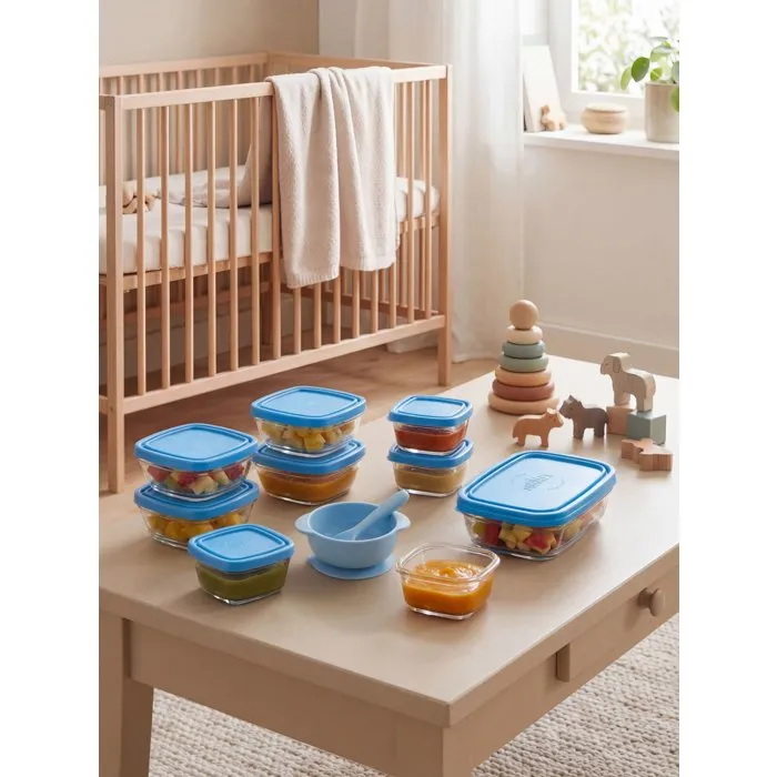 Duralex Service repas bébé Baby Transparent 10 pièces avec couvercle bleu