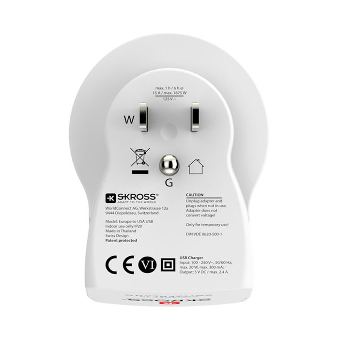 Adaptateur de courant Skross 1500281 USB x 2 Européen États-Unis Adaptateur de courant Skross 1500281 USB x 2 Européen États-Unis
