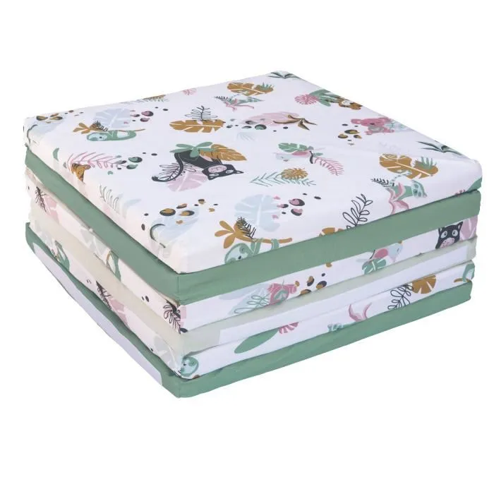Tineo Maxi Tapis Malin Jungle Buddies - Tapis d'éveil évolutif 5 en 1 déhoussable, transformable en matelas, pouf, tunnel et cabane - 180 x 120 cm