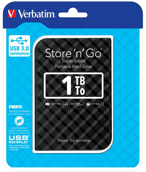 Verbatim Store N Go Disque Dur Externe 1TB USB 3.0 Portable 2.5 Pouces Noir Verbatim Store N Go Disque Dur Externe 1TB USB 3.0 Portable 2.5 Pouces Noir