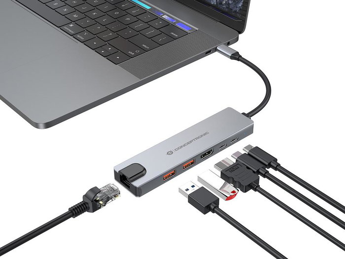 Conceptronic DONN29G Station d'accueil USB-C 10Gbps, HDMI 4K, 2x USB-A, Gigabit Ethernet, Gris Conceptronic DONN29G Station d'accueil USB-C 10Gbps, HDMI 4K, 2x USB-A, Gigabit Ethernet, Gris