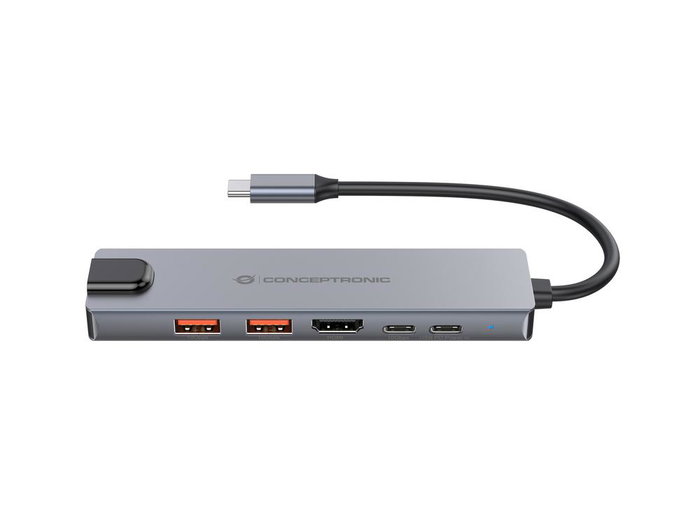 Conceptronic DONN29G Station d'accueil USB-C 10Gbps, HDMI 4K, 2x USB-A, Gigabit Ethernet, Gris Conceptronic DONN29G Station d'accueil USB-C 10Gbps, HDMI 4K, 2x USB-A, Gigabit Ethernet, Gris