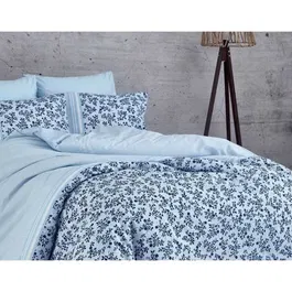 Housse de couette 240 x 220 cm + 2 taies d'oreiller 60 x 60 cm - 100% coton renforcé - Bleu - Parure de lit King Size