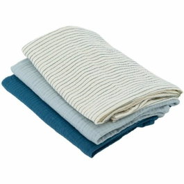 Domiva Lot de 3 langes en gaze de coton - Bleu indigo - 60x60 cm
