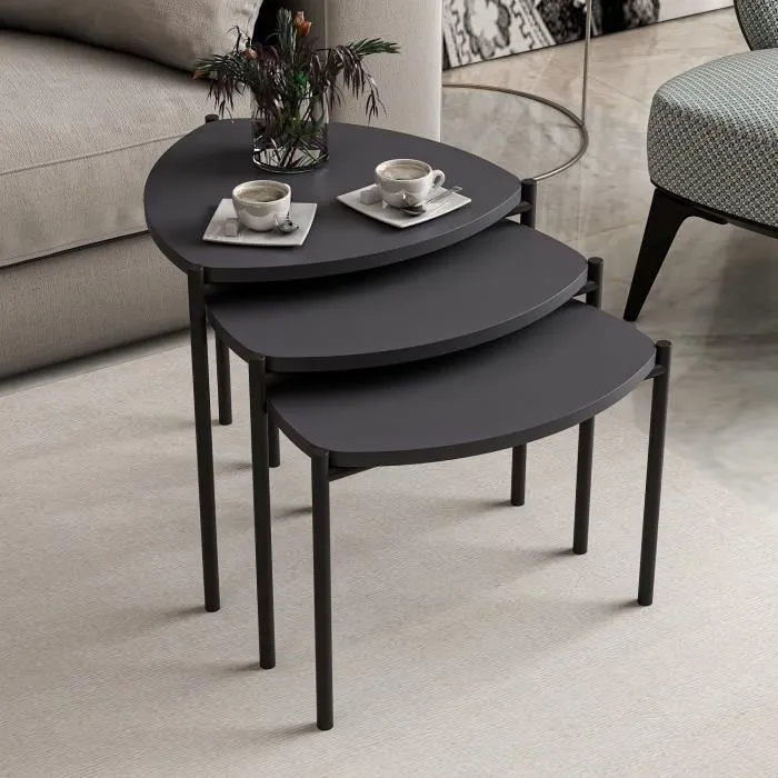 Lenny Table basse gigogne ovale anthracite - Lot de 3 Lenny Table basse gigogne ovale anthracite - Lot de 3