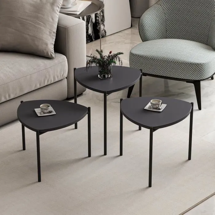 Lenny Table basse gigogne ovale anthracite - Lot de 3 Lenny Table basse gigogne ovale anthracite - Lot de 3