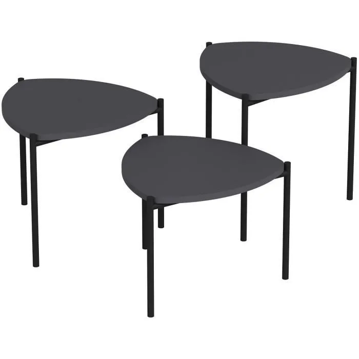 Lenny Table basse gigogne ovale anthracite - Lot de 3 Lenny Table basse gigogne ovale anthracite - Lot de 3