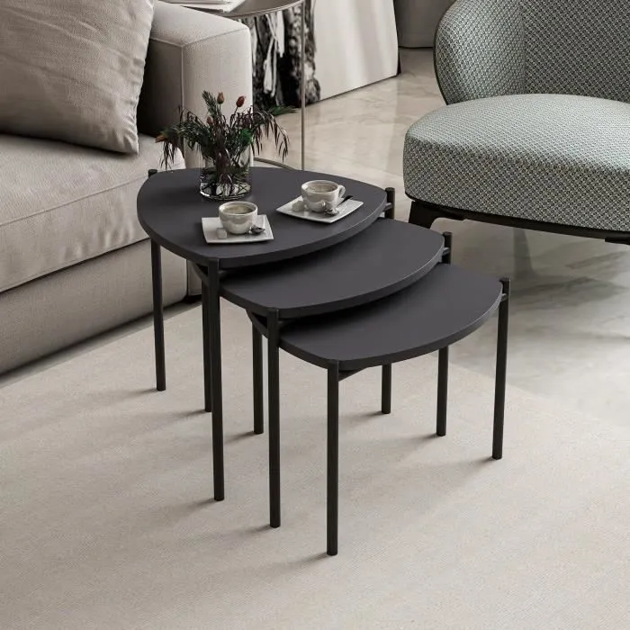 Lenny Table basse gigogne ovale anthracite - Lot de 3 Lenny Table basse gigogne ovale anthracite - Lot de 3