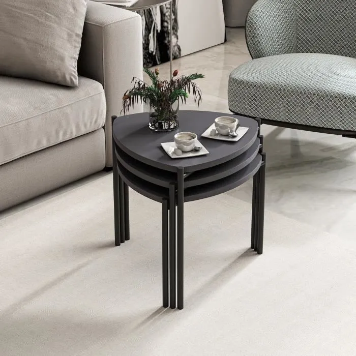 Lenny Table basse gigogne ovale anthracite - Lot de 3 Lenny Table basse gigogne ovale anthracite - Lot de 3