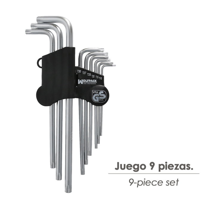 WOLFPACK LINEA PROFESIONAL Jeu de 9 clés Torx en L inviolables de T10 à T50 WOLFPACK LINEA PROFESIONAL Jeu de 9 clés Torx en L inviolables de T10 à T50