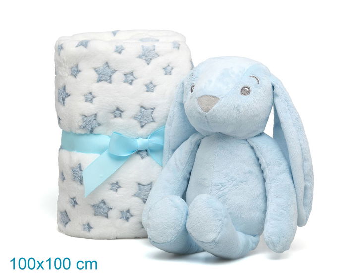 KioKids Peluche Lapin Bleu avec Couverture Étoilée 25 cm - Douillet pour Bébé Dès la Naissance KioKids Peluche Lapin Bleu avec Couverture Étoilée 25 cm - Douillet pour Bébé Dès la Naissance