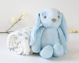 KioKids Peluche Lapin Bleu avec Couverture Étoilée 25 cm - Douillet pour Bébé Dès la Naissance