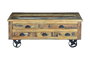 Table basse en bois recyclé avec 5 tiroirs et roulettes en métal multicolore - 110 x 70 x 42 cm
