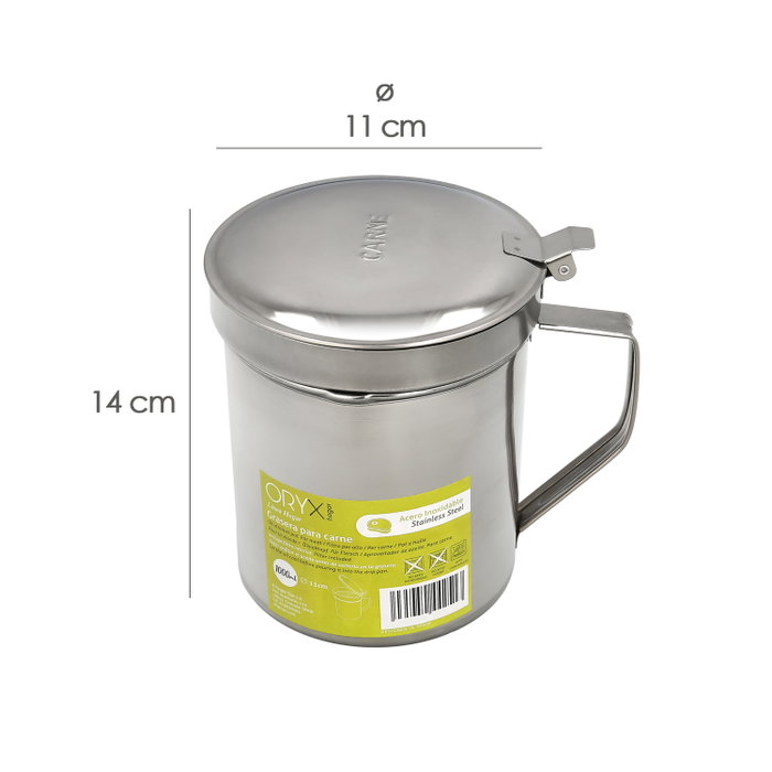 ORYX Graissière en acier inoxydable 1L avec passoire et couvercle ORYX Graissière en acier inoxydable 1L avec passoire et couvercle