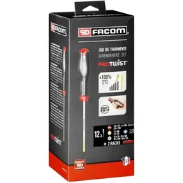 Facom AT.J12R2PB - Jeu de 12 Tournevis PROTWIST avec 2 Racks de Rangement - 4 Plats, 2 Phillips, 2 Pozidriv, 4 Torx (T15 a T30) pour Travaux de Vissage Polyvalents