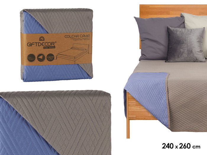 Giftdecor Colcha de Cama Réversible 240x260 cm Gris Foncé et Bleu 100% Polyester (Set de 6)