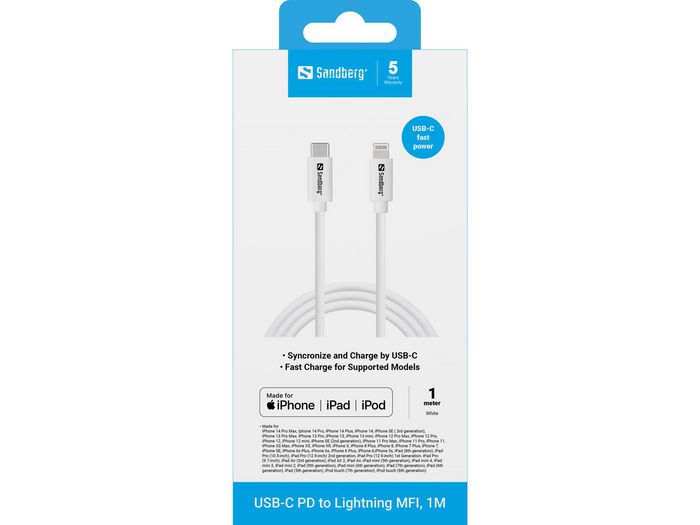 Sandberg Câble USB-C PD vers Lightning MFi, 1M Sandberg Câble USB-C PD vers Lightning MFi, 1M