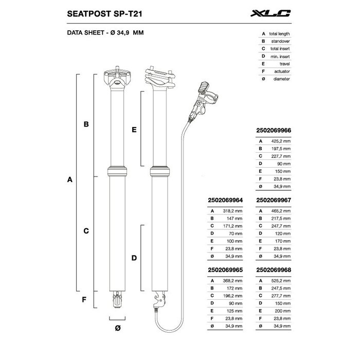 XLC Tige de selle télescopique SP-T21 34.9mm 549mm 200mm XLC Tige de selle télescopique SP-T21 34.9mm 549mm 200mm
