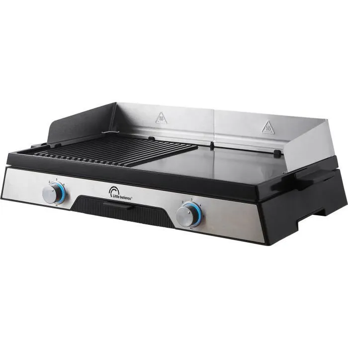 Little Balance Plancha Électrique Innov 2200 - 8735 - 2200W - Surface 50x30 cm - Revêtement Microcéramique sans PFAS - 2 Zones de Cuisson - Bavette Aluminium