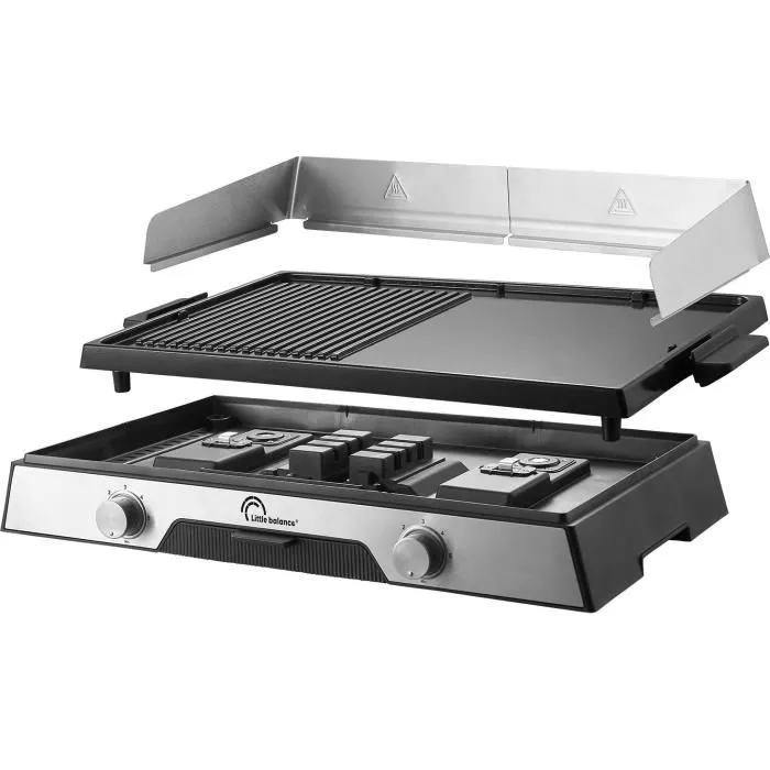Little Balance Plancha Électrique Innov 2200 - 8735 - 2200W - Surface 50x30 cm - Revêtement Microcéramique sans PFAS - 2 Zones de Cuisson - Bavette Aluminium